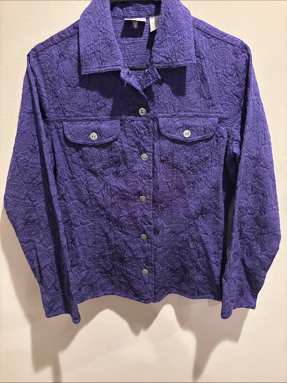 Chico's Purple Textured Button-Down Shirt Jacket